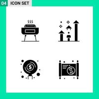 packa av 4 fast stil ikon uppsättning. glyf symboler för skriva ut. kreativ tecken isolerat på vit bakgrund. 4 ikon uppsättning. vektor