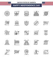 Lycklig oberoende dag 25 rader ikon packa för webb och skriva ut amerikan landmärke skydda hus plats redigerbar USA dag vektor design element