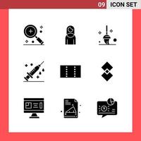 9 Icon Pack Solid Style Glyphensymbole auf weißem Hintergrund. einfache Zeichen für die allgemeine Gestaltung. vektor