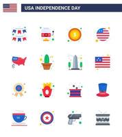 16 Usa-Flachpaket mit Zeichen und Symbolen des Unabhängigkeitstags der Karte Internationales Flaggenspiel Flaggenzeichen editierbare Usa-Tag-Vektordesign-Elemente vektor