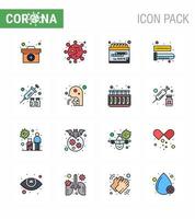 Corona-Virus-Krankheit 16 flache, farbig gefüllte Linie Icon Pack saugen als Schutzvirus Datum Reagenzglas Blut virales Coronavirus 2019nov Krankheitsvektor-Designelemente vektor