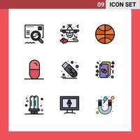 Stock Vector Icon Pack mit 9 Zeilen Zeichen und Symbolen für Drive Sport Love Health Holiday editierbare Vektordesign-Elemente