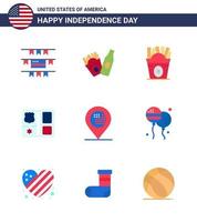 Usa Happy Independence Day Piktogrammsatz von 9 einfachen Wohnungen mit Zeichen Ort Essen amerikanisch Amerikaner editierbare Usa Day Vektordesign-Elemente vektor