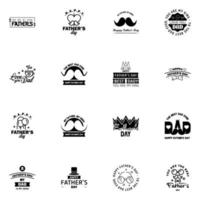 16 schwarze Vektor glücklich Vatertag Typografie Vintage Symbole Schriftzug für Grußkarten Banner T-Shirt Design Vatertag editierbare Vektordesign-Elemente