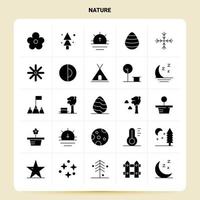 solide 25 Natur-Icon-Set. Vektor-Glyphen-Stil Design schwarze Symbole gesetzt. web- und mobile geschäftsideen entwerfen vektorillustration. vektor