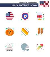 uppsättning av 9 USA dag ikoner amerikan symboler oberoende dag tecken för stater amerikan kasino festival mat redigerbar USA dag vektor design element