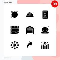 moderner Satz von 9 soliden Glyphen und Symbolen wie Struktur E-Commerce-Verschlüsselung Sync-Datenbank editierbare Vektordesign-Elemente vektor