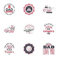 9 schwarze und rosa Reihe von Vektor Happy Fathers Day Typografie Vintage Icons Schriftzug für Grußkarten Banner T-Shirt Design Vatertag editierbare Vektordesign-Elemente