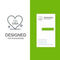 hjärta kärlek amerikan USA grå logotyp design och företag kort mall vektor