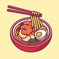 Miso-Ramen-Nudel mit Essstäbchen isolierter Cartoon-Vektor vektor