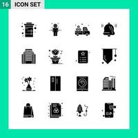 Packung mit 16 soliden Stil-Icon-Sets. Glyphensymbole für den Druck. kreative zeichen lokalisiert auf weißem hintergrund. 16 Symbolsatz. vektor