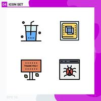 4 thematische Vektor-Fülllinien-Flachfarben und editierbare Symbole von Getränken, die die Einkaufs-CPU grüßen, danken editierbaren Vektordesign-Elementen vektor