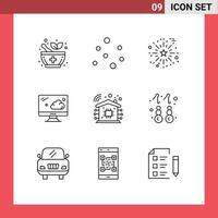 Aktienvektor-Icon-Pack mit 9 Zeilenzeichen und Symbolen für Mode-Technologie-Gruß Smart-Home-Technologie editierbare Vektordesign-Elemente vektor