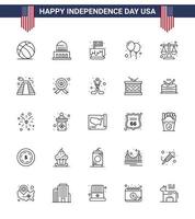 stor packa av 25 USA Lycklig oberoende dag USA vektor rader och redigerbar symboler av domstol dag festival fira USA redigerbar USA dag vektor design element