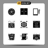 9 schwarze Icon-Pack-Glyphen-Symbole für ansprechende Designs auf weißem Hintergrund. 9 Symbole gesetzt. vektor