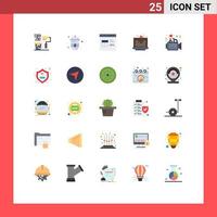 flacher farbsatz der mobilen schnittstelle von 25 piktogrammen der dessertcafé-app-brownie-entwicklung editierbare vektordesignelemente vektor
