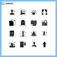 16 universelle solide Glyphenzeichen Symbole des Dokuments usa Kleidung Theater Unterhaltung editierbare Vektordesign-Elemente