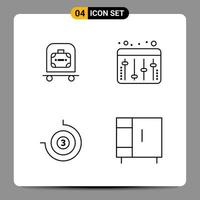 4 schwarze Symbolpaketumrisssymbolzeichen für ansprechende Designs auf weißem Hintergrund. 4 Symbole gesetzt. vektor