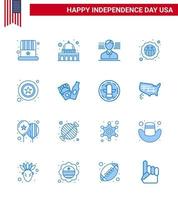 Blaue Packung mit 16 Usa-Unabhängigkeitstag-Symbolen von Star Men Man Flag Security editierbare Usa-Tag-Vektordesign-Elemente vektor