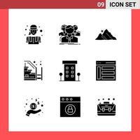 9 Icon Pack Solid Style Glyphensymbole auf weißem Hintergrund. einfache Zeichen für die allgemeine Gestaltung. vektor