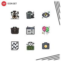 Stock Vector Icon Pack mit 9 Zeilen Zeichen und Symbolen für Web-Optionen Einkaufskorb E-Commerce-Korb editierbare Vektordesign-Elemente