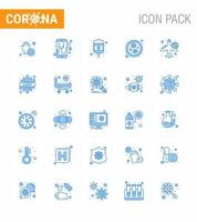 25 blå uppsättning av korona virus epidemi ikoner sådan som resa virus uppkopplad bakterier hälsa vård viral coronavirus 2019 nov sjukdom vektor design element