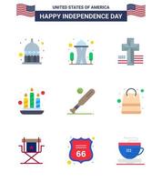 4:e juli USA Lycklig oberoende dag ikon symboler grupp av 9 modern flats av sporter baseboll amerikan boll brand redigerbar USA dag vektor design element