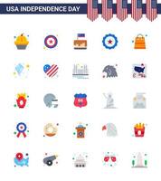 Stock Vector Icon Pack mit amerikanischen Tag 25 flachen Zeichen und Symbolen für Geld Usa-Kuchenzeichenglas editierbare Usa-Tag-Vektordesign-Elemente