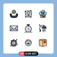 Stock Vector Icon Pack mit 9 Zeilenzeichen und Symbolen für Sport-E-Mail-Cloud kontaktieren Sie uns Kommunikation editierbare Vektordesign-Elemente