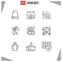 uppsättning av 9 modern ui ikoner symboler tecken för tid smartphone fyrverkeri musik hand redigerbar vektor design element