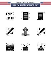 9 USA fast glyf tecken oberoende dag firande symboler av amerikan sporter fil fladdermus boll redigerbar USA dag vektor design element