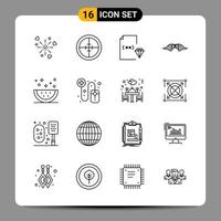 16 schwarze Icon-Pack-Umrisssymbole für ansprechende Designs auf weißem Hintergrund. 16 Symbole gesetzt. vektor