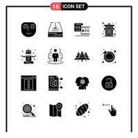 uppsättning av 16 fast stil ikoner för webb och mobil. glyf symboler för skriva ut. fast ikon tecken isolerat på vit bakgrund. 16 ikon uppsättning. vektor