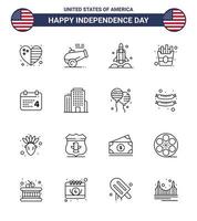 satz von 16 vektorlinien am 4. juli usa unabhängigkeitstag wie day fries launcher food usa editierbare usa day vector design elements