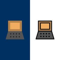 Laptop-Computer-Hardware-Icons flach und Linie gefüllt Icon Set Vektor blauen Hintergrund