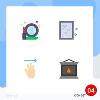 flaches Icon-Set für mobile Schnittstellen mit 4 Piktogrammen aus Glas-Hand-Cursor bilden die Reinigung rechts editierbarer Vektordesign-Elemente vektor