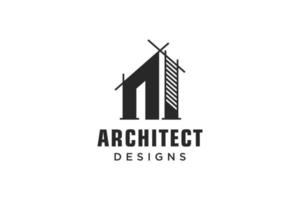 buchstabe n einfaches modernes gebäudearchitektur-logodesign mit strichzeichnungswolkenkratzergrafik vektor