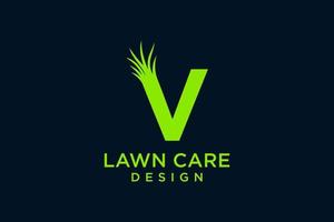 brev v med gräs logotyp mall vektor ikon illustration design