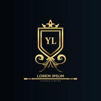 yl brev första med kunglig mall.elegant med krona logotyp vektor, kreativ text logotyp vektor illustration.