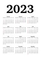Kalender für 2023 isoliert auf weißem Hintergrund. sonntag bis montag, geschäftsvorlage. Vektor-Illustration vektor