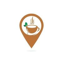 Kräuter-Grüntee-Tassen-Kartenpunkt-Form-Konzept-Logo, Kräutergetränk-Logo, grünes Blatt mit Becher-Logo, grünes Blatt mit Teetassen-Logo-Konzept. Naturgetränk, Gesundheitsgetränk-Logo. vektor