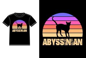 abessinischer Vintage-Sonnenuntergang Retro-T-Shirt-Design-Vorlage, abessinische Katze an Bord, Autofenster-Aufkleber-Vektor für Katzenliebhaber, schwarz auf weißem Bekleidungsdesign vektor