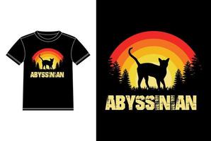 abyssinischer Vintager Baumsonnenuntergang Retro-T-Shirt-Designschablone, abyssinische Katze an Bord, Autofensteraufklebervektor für Katzenliebhaber, schwarzes auf weißem Kleiderdesign vektor