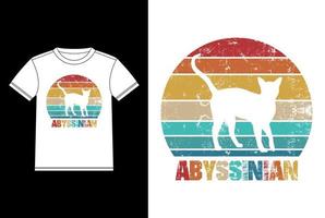 abessinische Retro-Vintage-Sonnenuntergang-T-Shirt-Designvorlage, Abessinier an Bord, Autofensteraufkleber, Schote, Abdeckung, isolierter weißer Hintergrund, weiße Katze Silhouette Geschenk für Abessinier-Liebhaber vektor