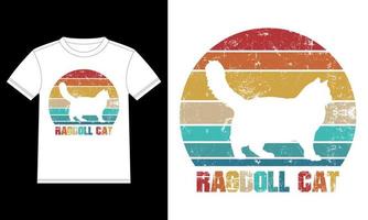 Ragdoll-Katze Retro-Vintage-Sonnenuntergang-T-Shirt-Design-Vorlage, Ragdoll-Katze an Bord, Autofensteraufkleber, Schote, Abdeckung, isolierter weißer Hintergrund, weiße Katzen-Silhouette-Geschenk für Ragdoll-Katzenliebhaber vektor