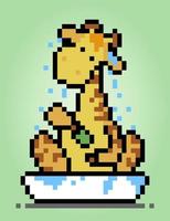 8-Bit-Pixel-Giraffenbad. Tiere für Spielmaterial und Kreuzstichmuster in Vektorgrafiken. vektor