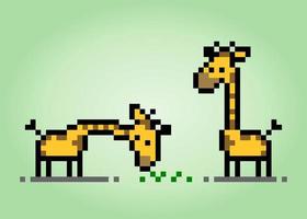 pixel 8-bitars giraff. djur för speltillgångar och korsstygnsmönster i vektorillustration. vektor