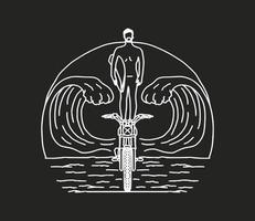 årgång motorcykel äventyr, cross klubb. hand dragen vektor illustration