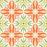 ethnisches geometrisches Muster mit Blumenmotiven in den Farben Grün und Orange. für Tapeten, Stoffdruck, Verpackung, Hintergrund. vektor