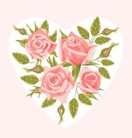 en bukett av rosa blomma i de form av en hjärta. realistisk stil, rosor, årgång. för valentines dag, bröllop, design element, grafik på tyg vektor